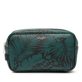 サンローラン 植物 ボタニカル モチーフ ポーチ 650125 ブラック グリーン レザー レディース SAINT LAURENT 【中古】